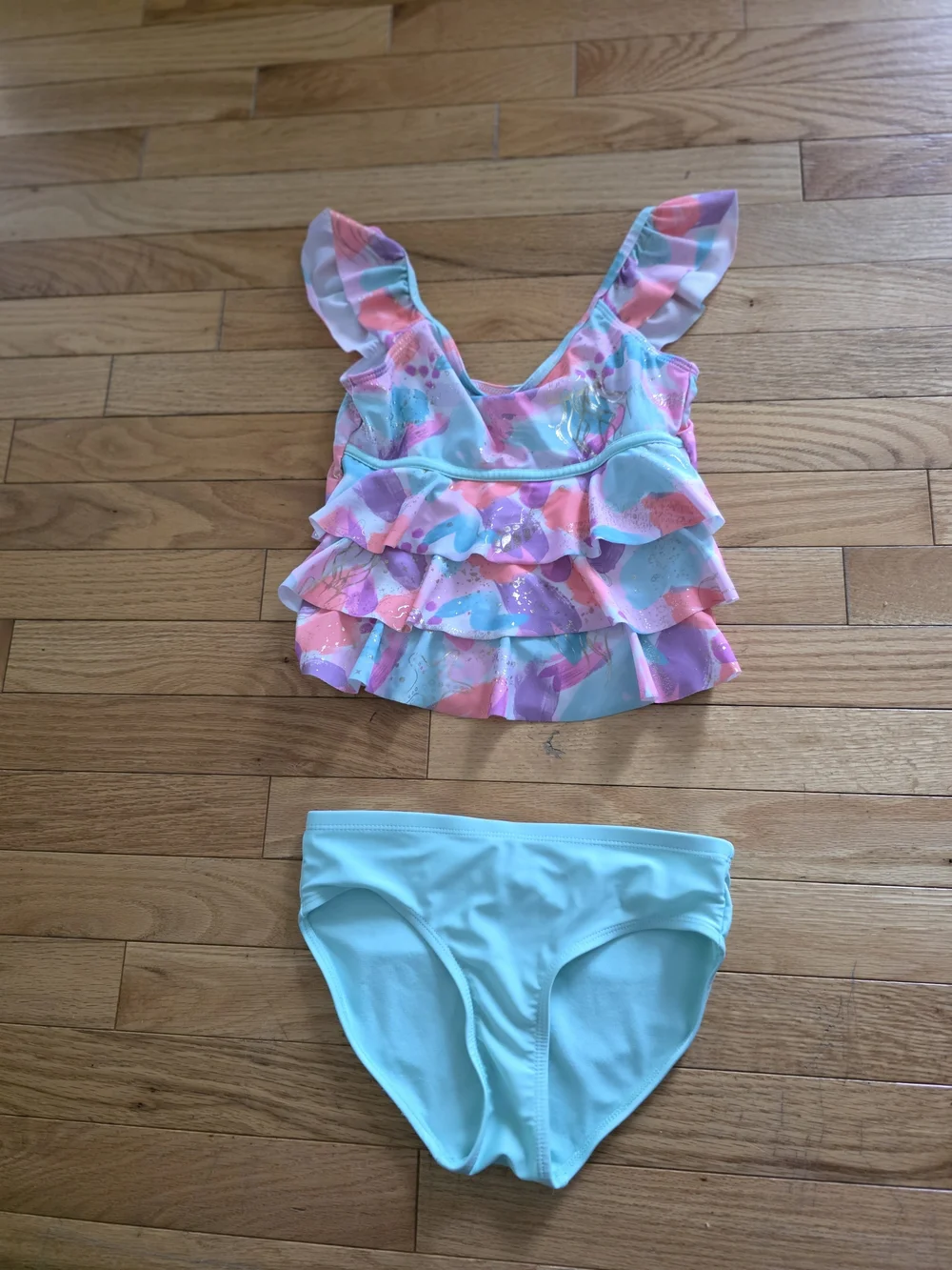 Justice Girls Two-Piece Ruffle Bikini in Pink and Aqua